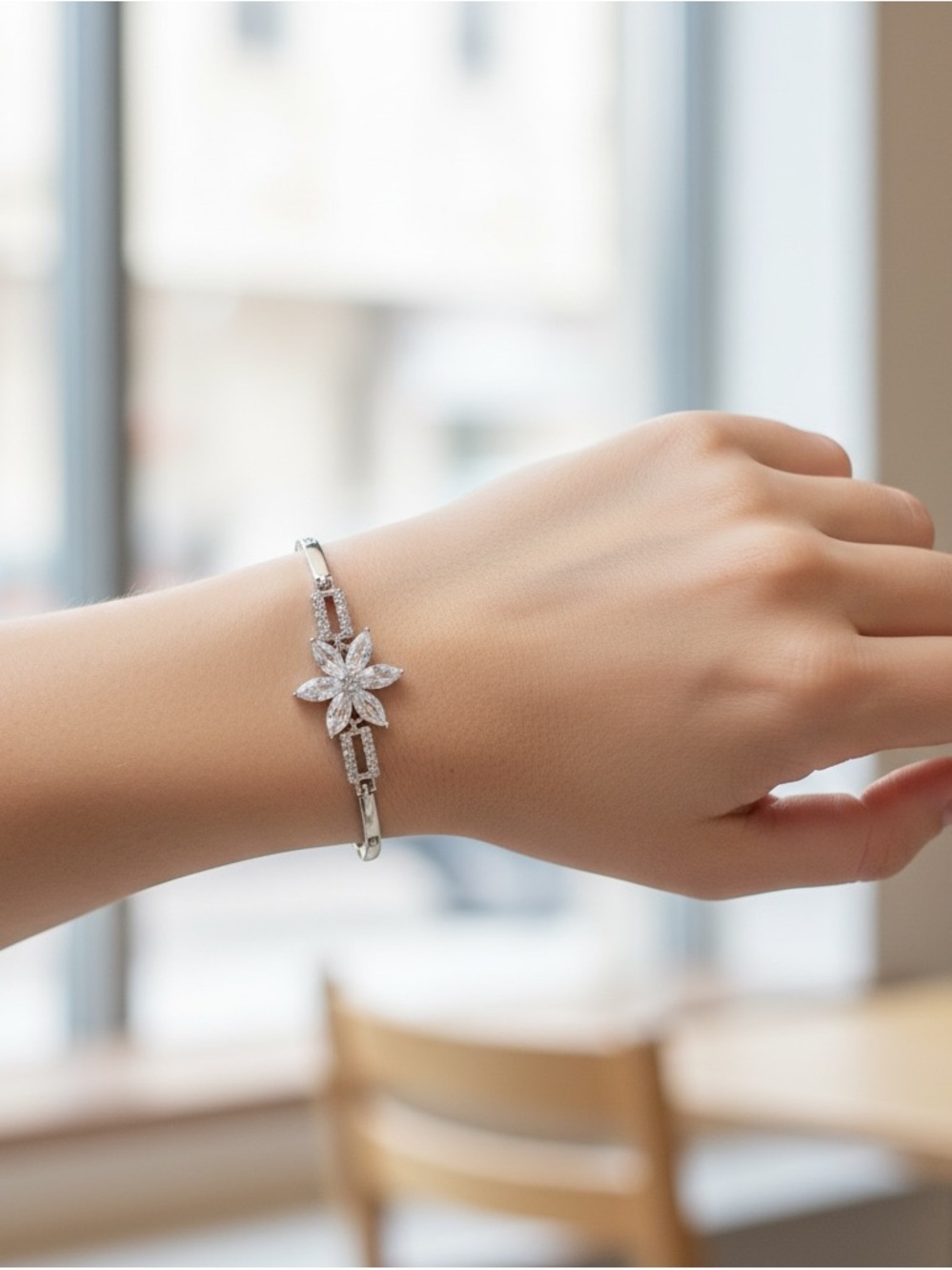 Silver Flower Crystal Bracelet - Women Jewelry